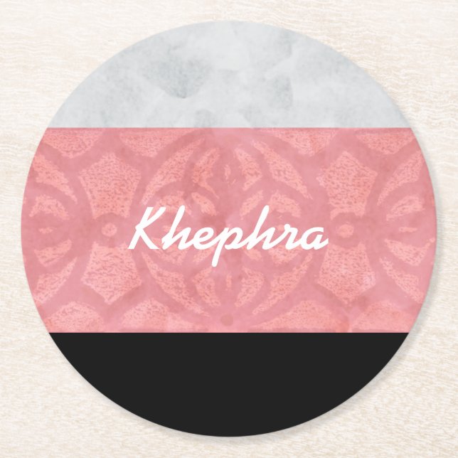 Ruddy Pink Batik Grau Wasserfarbe und Name Runder Pappuntersetzer (Vorderseite)