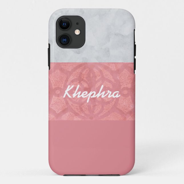 Ruddy Pink Batik Gray Name Case-Mate iPhone Hülle (Rückseite)