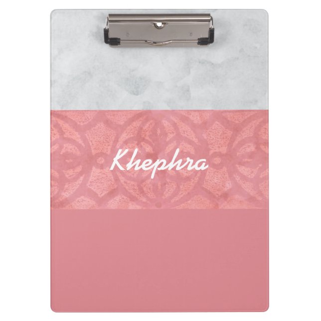 Ruddy Pink Batik Gray Name Klemmbrett (Vorderseite)