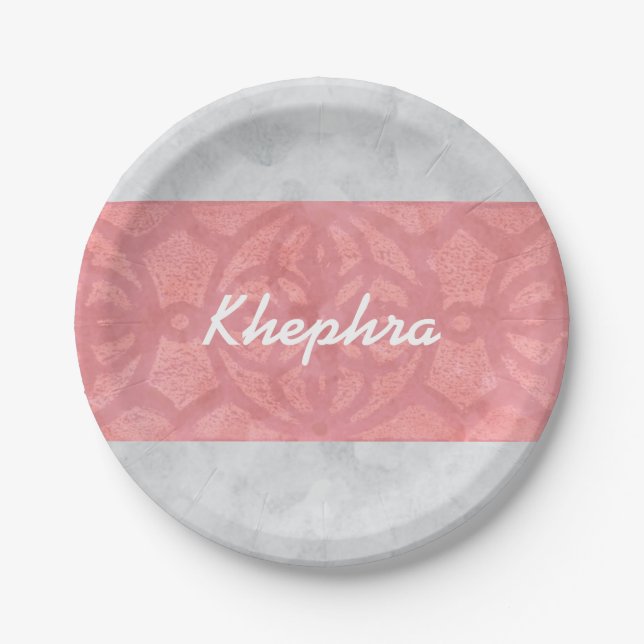 Ruddy Pink Batik Gray Name Pappteller (Vorderseite)