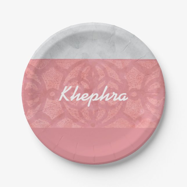 Ruddy Pink Batik Gray Name Pappteller (Vorderseite)