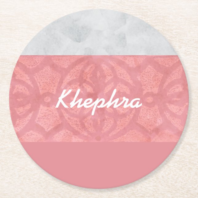Ruddy Pink Batik Gray Name Runder Pappuntersetzer (Vorderseite)