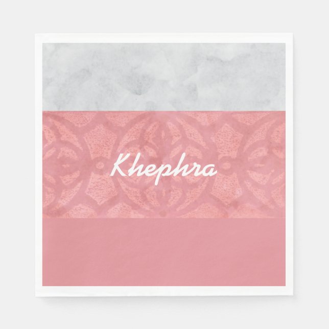 Ruddy Pink Batik Gray Name Serviette (Vorderseite)