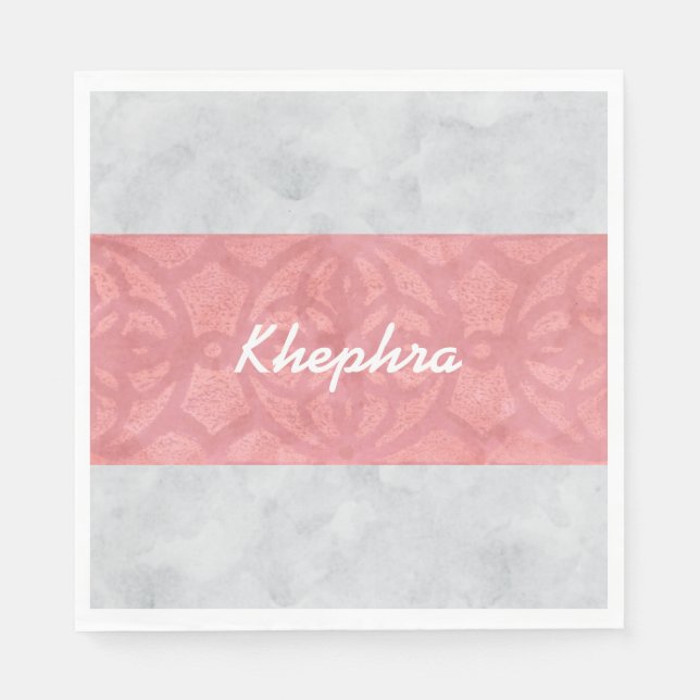 Ruddy Pink Batik Gray Name Serviette (Vorderseite)