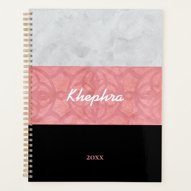 Ruddy Pink Batik Gray Wasserfarbe Name und Jahr Planer (Vorderseite)