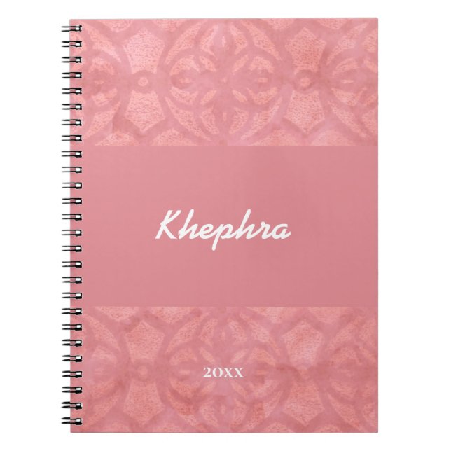 Ruddy Pink Batik Name and Year Notebook Notizblock (Vorderseite)