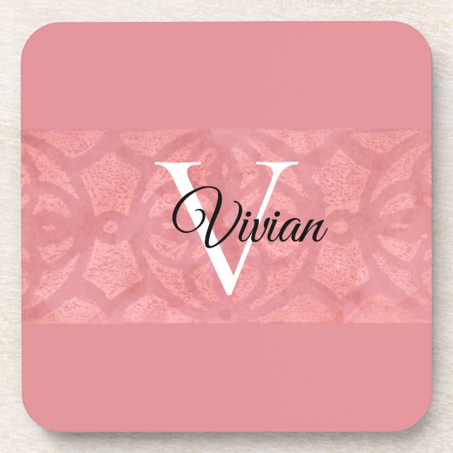 Ruddy Pink Batik Name Mit Monogramm Getränkeuntersetzer (Vorderseite)
