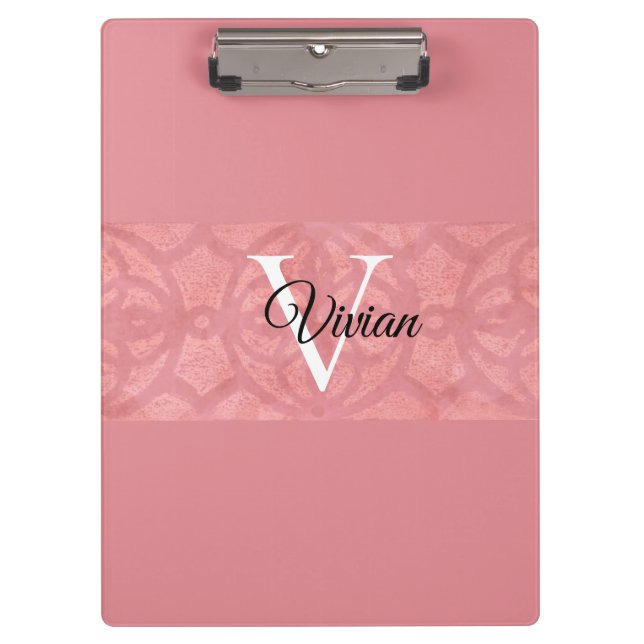 Ruddy Pink Batik Name Mit Monogramm Klemmbrett (Vorderseite)