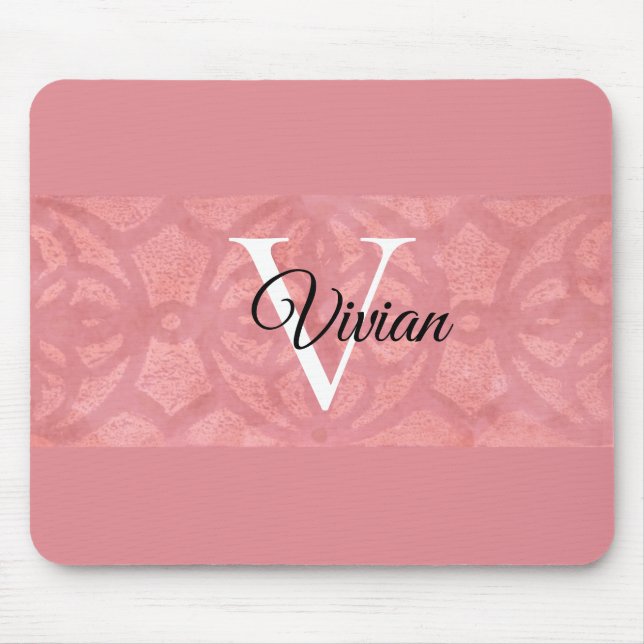 Ruddy Pink Batik Name Mit Monogramm Mousepad (Vorne)