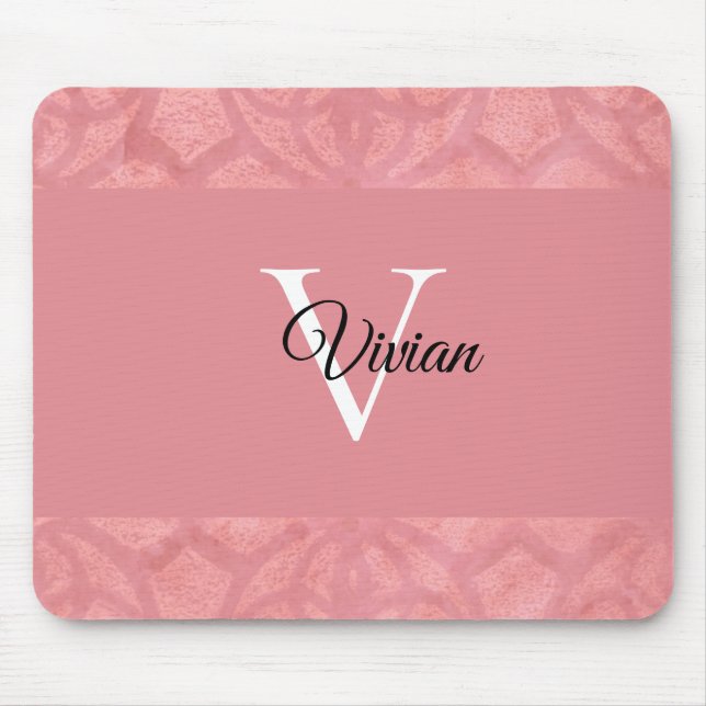 Ruddy Pink Batik Name Mit Monogramm Mousepad (Vorne)