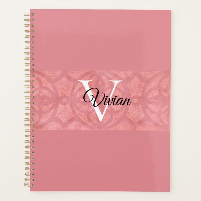 Ruddy Pink Batik Name Mit Monogramm Planer (Vorderseite)