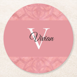 Ruddy Pink Batik Name Mit Monogramm Runder Pappuntersetzer