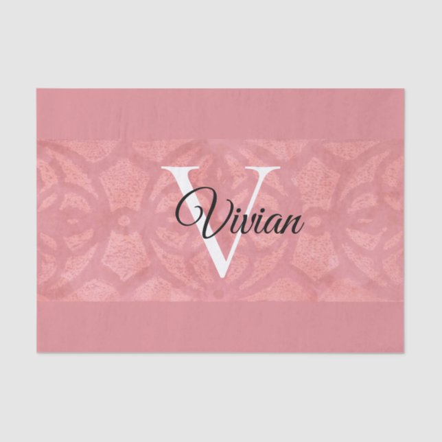Ruddy Pink Batik Name Mit Monogramm Seidenpapier (Vorderseite)