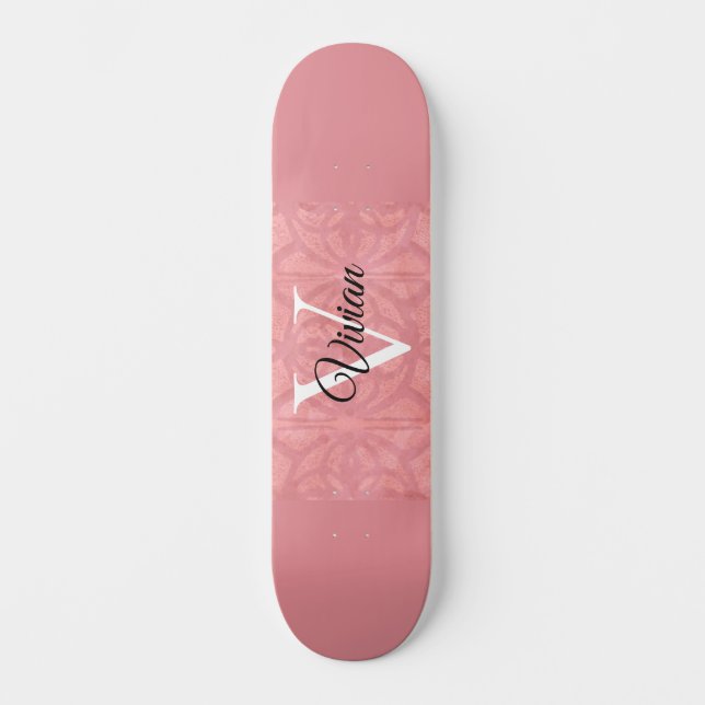 Ruddy Pink Batik Name Mit Monogramm Skateboard (Vorderseite)