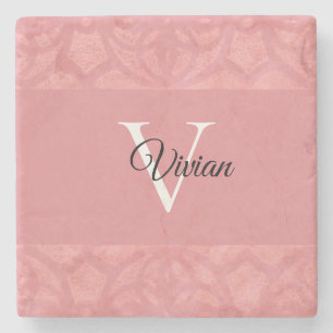 Ruddy Pink Batik Name Mit Monogramm Steinuntersetzer