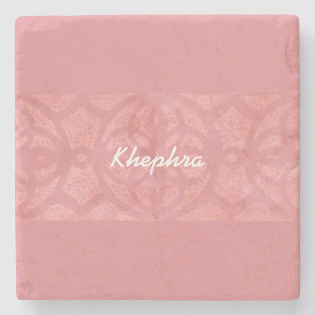 Ruddy Pink Batik Name Mit Monogramm Steinuntersetzer (Vorderseite)