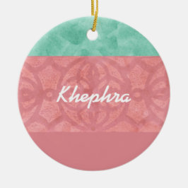 Ruddy Pink Batik und Blue Watercolor Name Keramik Ornament