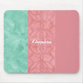Ruddy Pink Batik und Blue Watercolor Name Mousepad