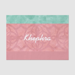 Ruddy Pink Batik und Blue Watercolor Name Seidenpapier