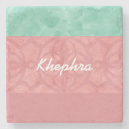 Ruddy Pink Batik und Blue Watercolor Name Steinuntersetzer