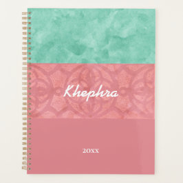 Ruddy Pink Batik und Blue Watercolor Name und Jahr Planer