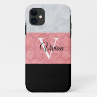Ruddy Pink Batik und Grau Wasserfarbe Mit Monogram