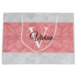 Ruddy Pink Batik und Grau Wasserfarbe Mit Monogram Große Geschenktüte