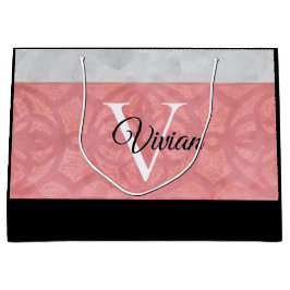 Ruddy Pink Batik und Grau Wasserfarbe Mit Monogram Große Geschenktüte