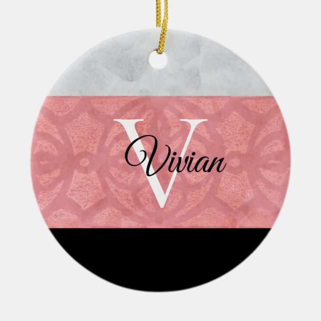 Ruddy Pink Batik und Grau Wasserfarbe Mit Monogram Keramik Ornament (Vorne)