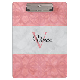 Ruddy Pink Batik und Grau Wasserfarbe Mit Monogram Klemmbrett