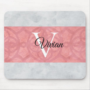 Ruddy Pink Batik und Grau Wasserfarbe Mit Monogram Mousepad
