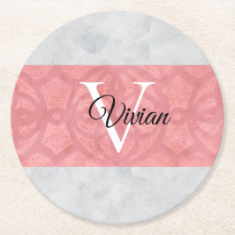 Ruddy Pink Batik und Grau Wasserfarbe Mit Monogram Runder Pappuntersetzer