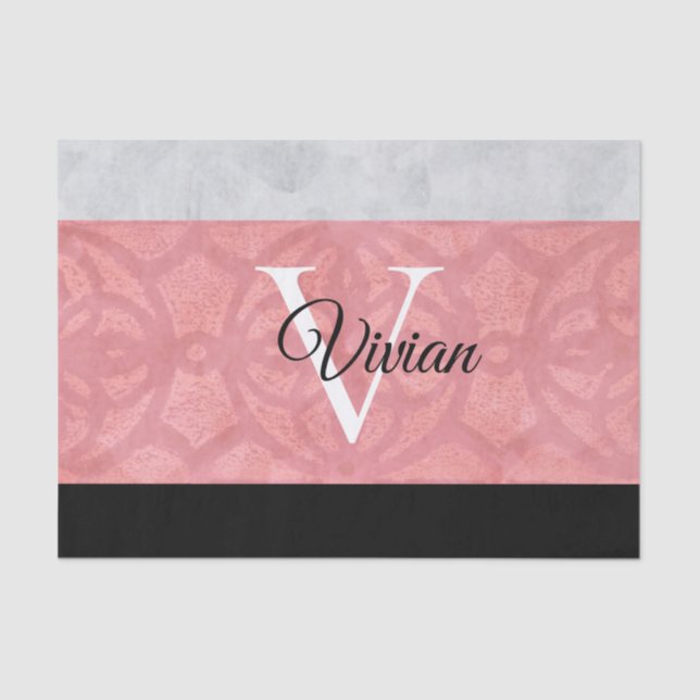 Ruddy Pink Batik und Grau Wasserfarbe Mit Monogram Seidenpapier (Vorderseite)