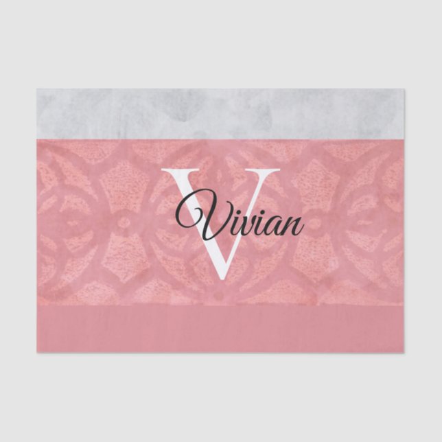 Ruddy Pink Batik und Grau Wasserfarbe Mit Monogram Seidenpapier (Vorderseite)
