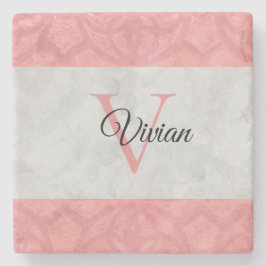 Ruddy Pink Batik und Grau Wasserfarbe Mit Monogram Steinuntersetzer