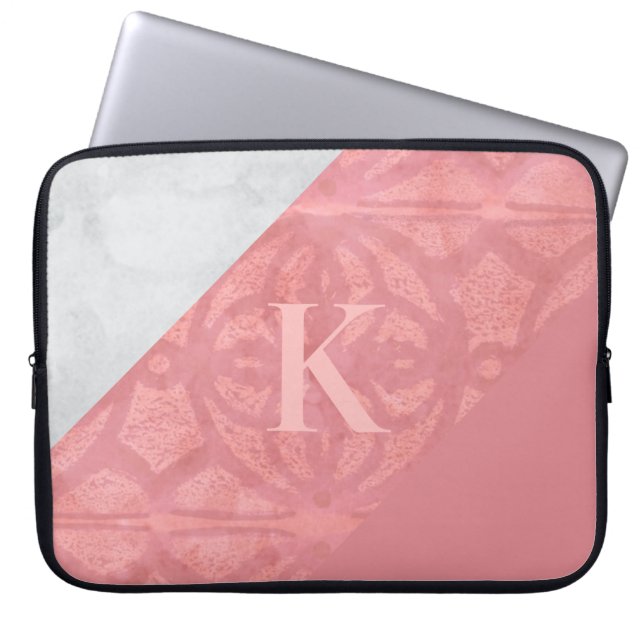 Ruddy Pink Batik und Graufarbenbrief Laptopschutzhülle (Vorderseite)