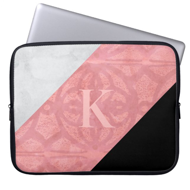 Ruddy Pink Batik und Graufarbenbrief Laptopschutzhülle (Vorderseite)