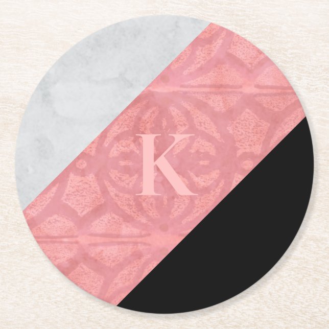 Ruddy Pink Batik und Graufarbenbrief Runder Pappuntersetzer (Vorderseite)