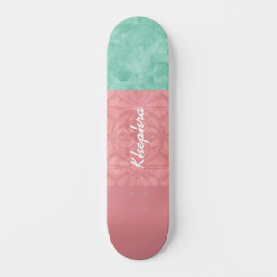 Ruddy Pink Batik und Green Watercolor Skateboard