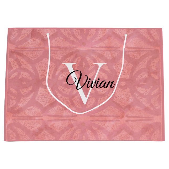 Ruddy Pink Watercolor Monogram Name Große Geschenktüte (Vorderseite)