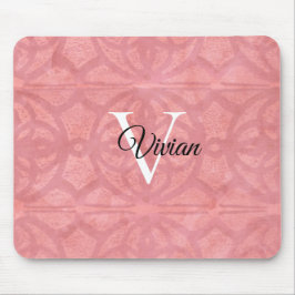 Ruddy Pink Watercolor Monogram Name Mousepad
