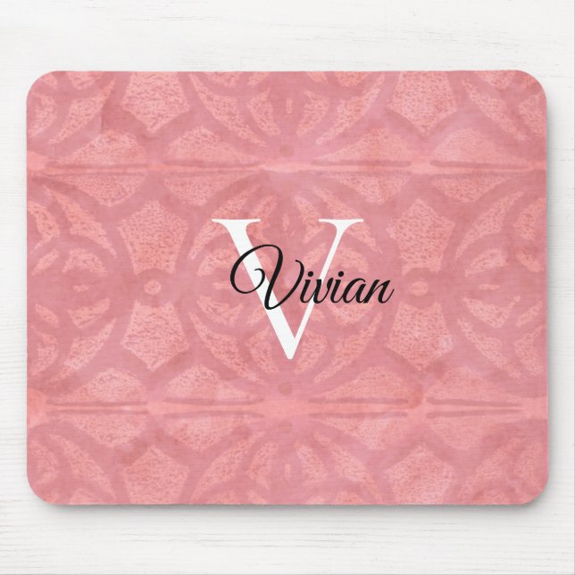 Ruddy Pink Watercolor Monogram Name Mousepad (Vorne)