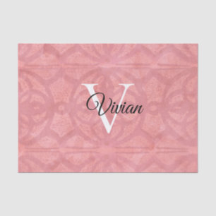 Ruddy Pink Watercolor Monogram Name Seidenpapier