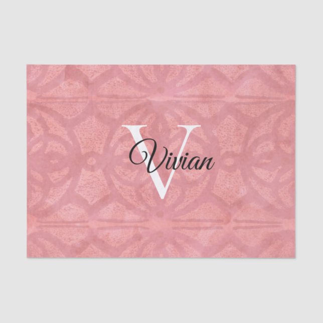 Ruddy Pink Watercolor Monogram Name Seidenpapier (Vorderseite)