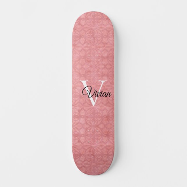 Ruddy Pink Watercolor Monogram Name Skateboard (Vorderseite)