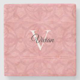 Ruddy Pink Watercolor Monogram Name Steinuntersetzer