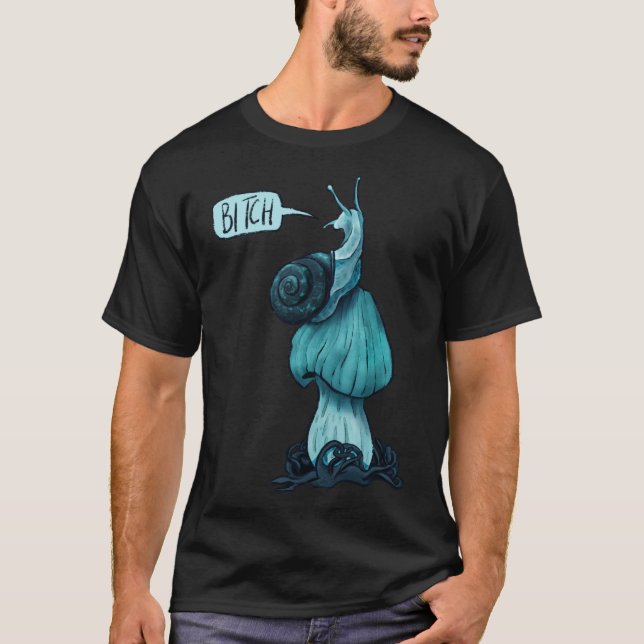 Rude Blue Mushroom Snail Sticker T-Shirt (Vorderseite)