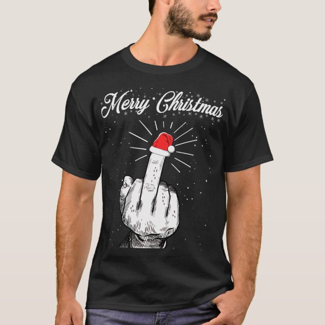 Rude frohe Weihnachten Mittelfinger Xmas Ugly T-Shirt (Vorderseite)