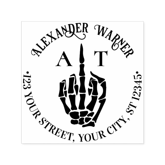 Rude Skeleton Hand Middle Finger Name Inside Adres Permastempel (Design)