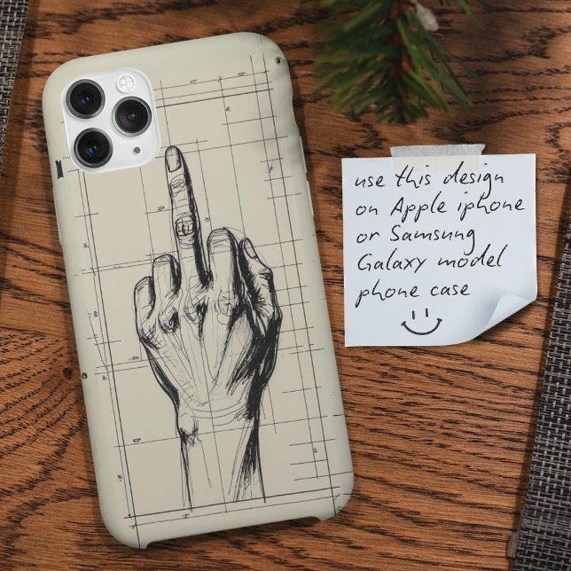 Rude Sketch Blueprint Middle Finger Hand Case-Mate iPhone Hülle (Von Creator hochgeladen)